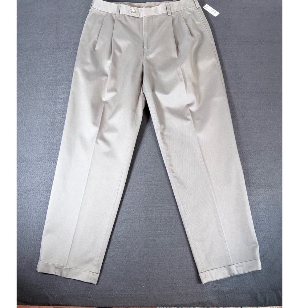 Jos. A. Bank Traveler Mens 35x32 Pleated Cuffed Cotton Chino Pants Olive Taupe